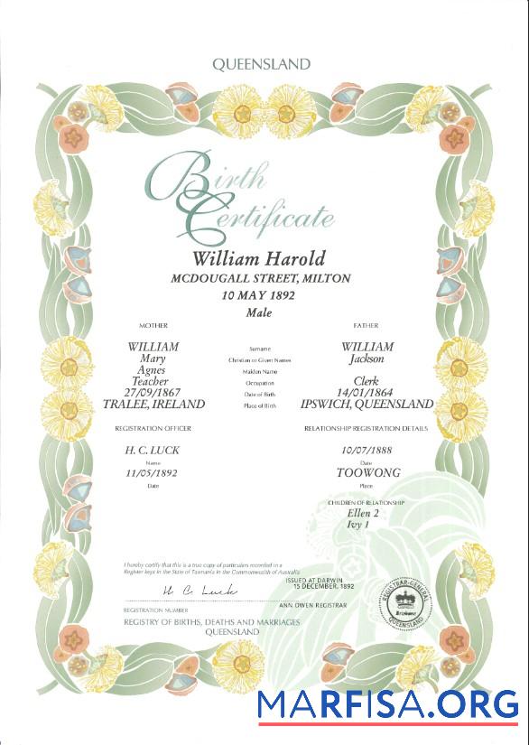 Blank Australia Queensland decorative (commemorative) birth certificate template in PSD format